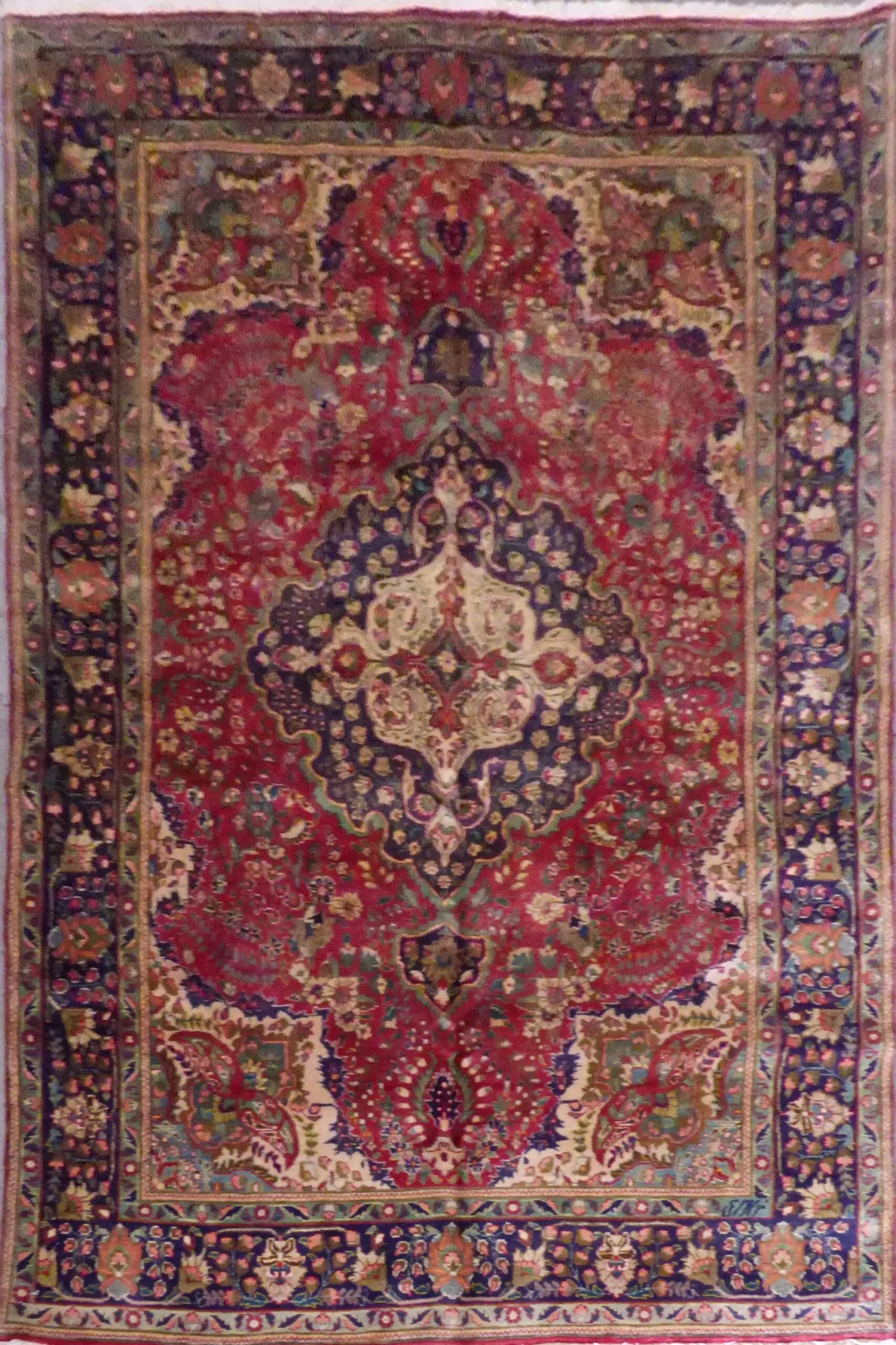 Tabriz Semi Antique Medallion Hand Knotted Persian Tabriz Rugs Blue, 10'1" X 6'6", Panr02917 (Red : 10516)